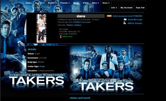 Free The Takers Movie Blue Myspace Layout