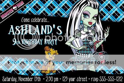 Monster High Birthday U PRINT Ticket or 4X6 Custom Invitations  