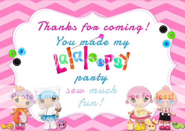 Sample thank you note (4X6 or 5X7 size) Choose Lalaloopsy Littles or 